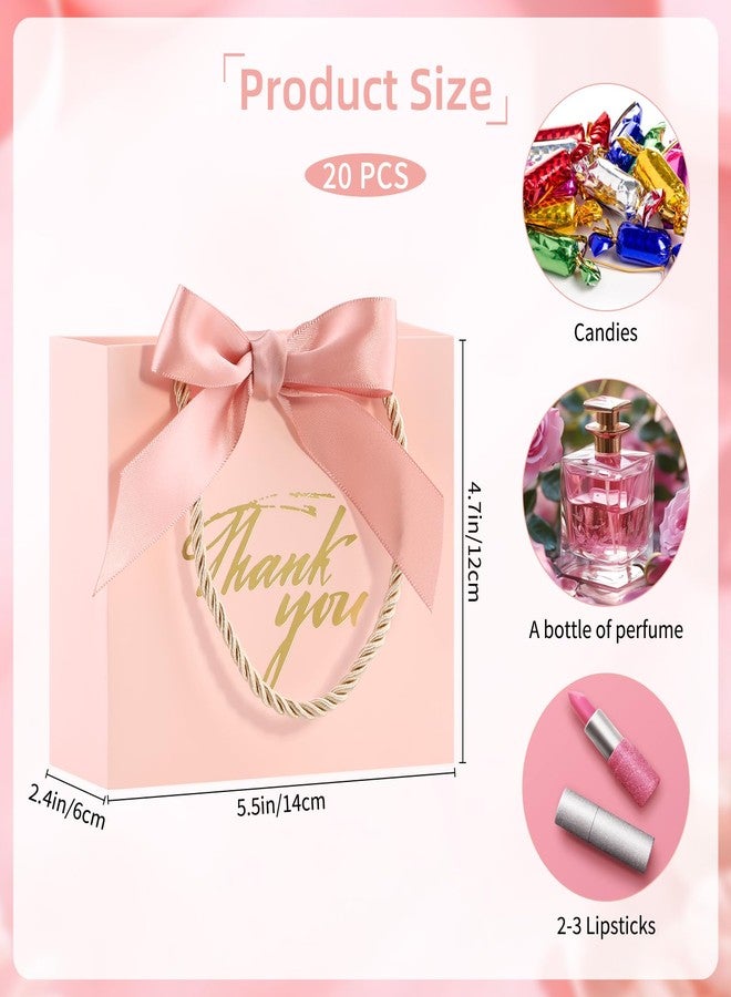 Motroce 20Pcs Small Thank You Gift Bags With Handles, 5.5 x 2.4 x 4.7 Inches Pink Mini Gift Bags Bulk, Party Favor Bags with Ribbons for Wedding Baby Shower Birthday Christmas - Image 2